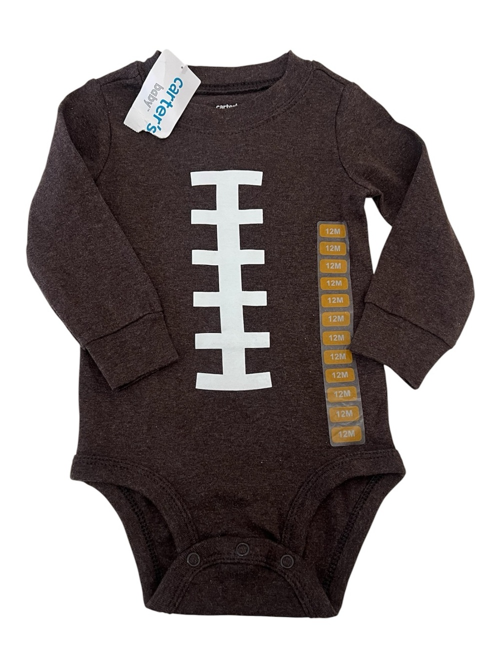 NWT Carter’s Baby Brown Football Print Long-Sleeve One-Piece Baby Size 12 Months